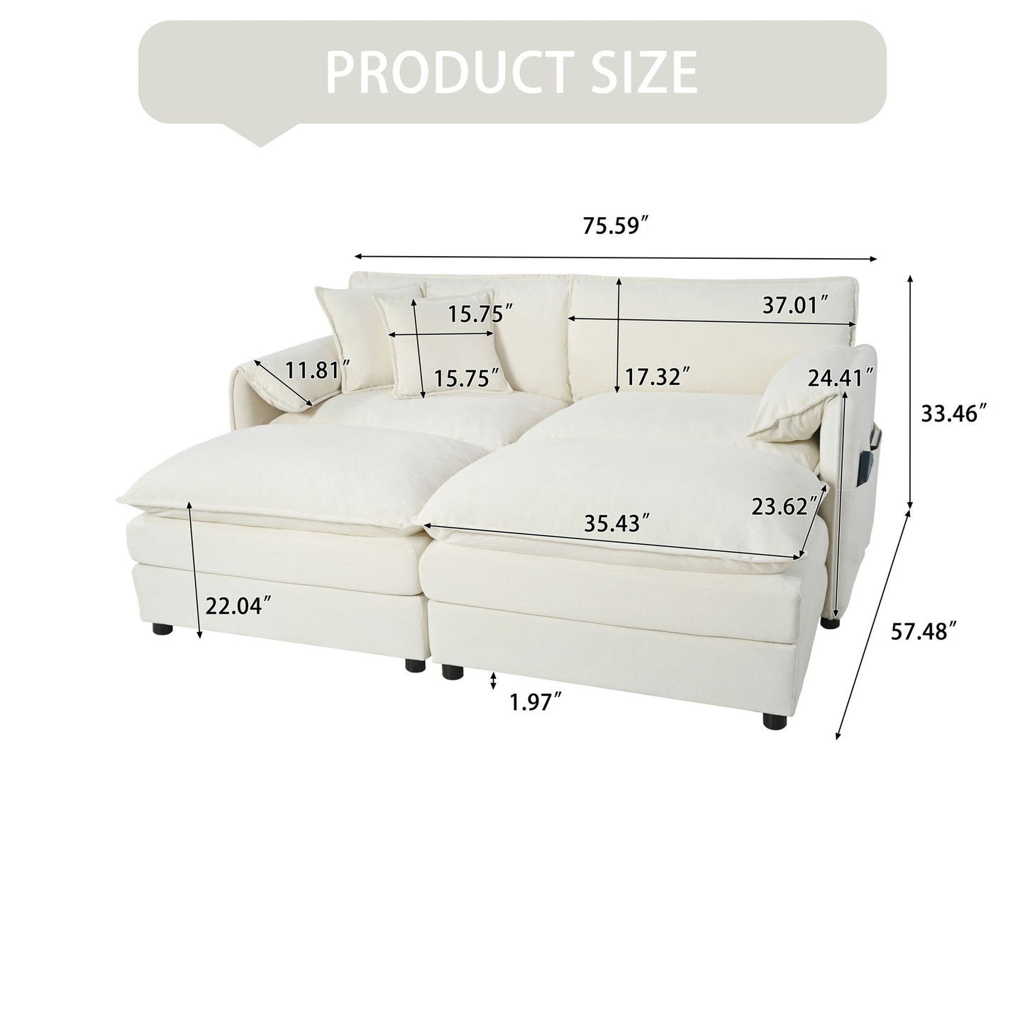 Modern Comfy Deep Seat Modular Sectional Sofa Cloud Couch With Ottoman