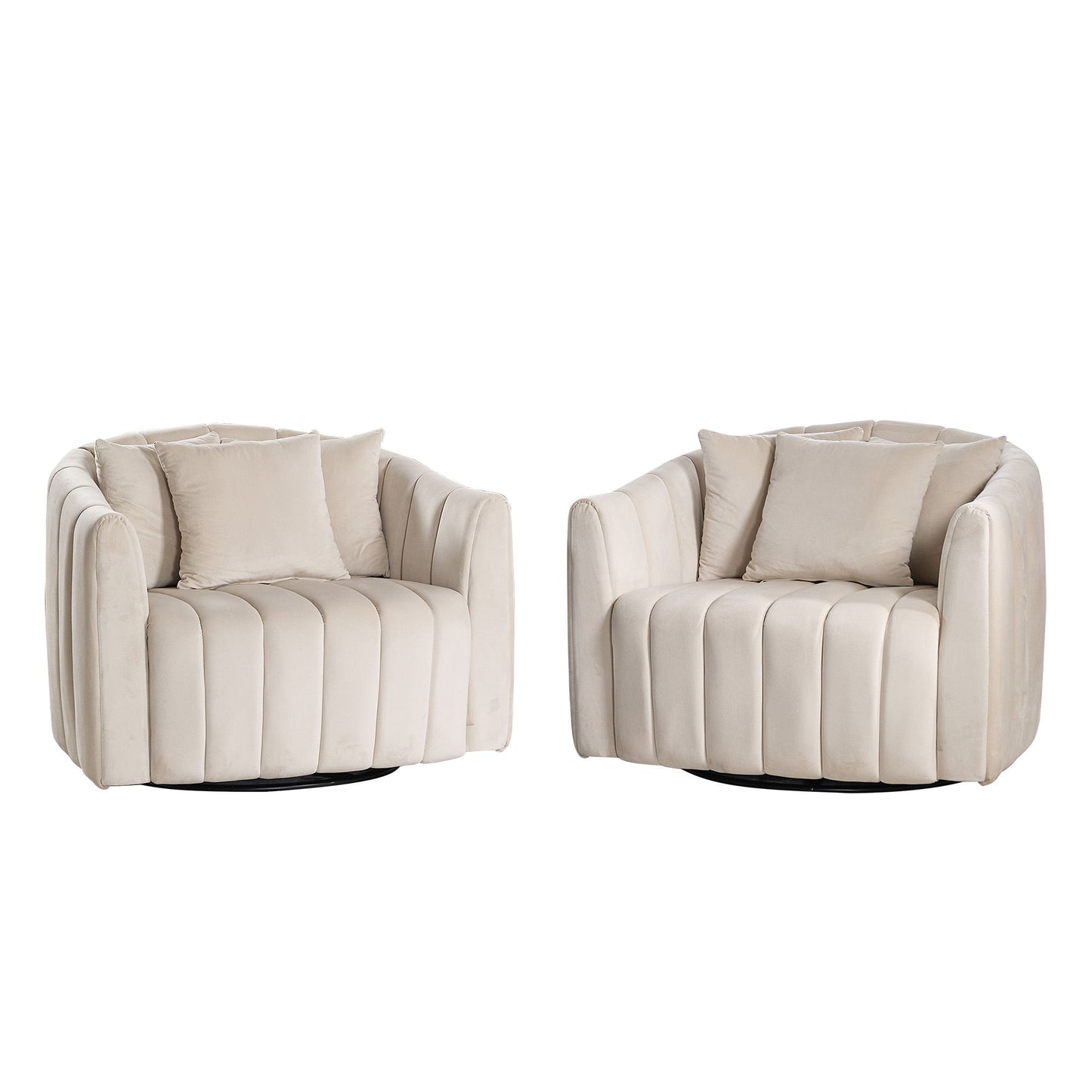 Upholstered Oversized 360° Swivel Accent Barrel Chair And Half Cozy Sofa With 3 Pillows