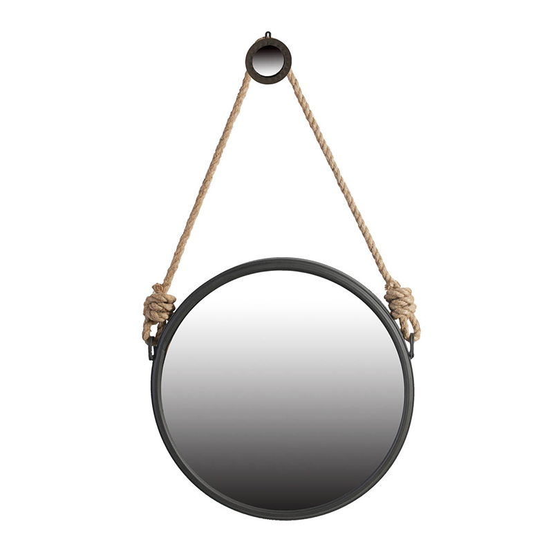 Handsome Cleveland Mirror With Rope Strap Contemporary Design Circle Mirror With Round Metal Frame For Wall Decor
