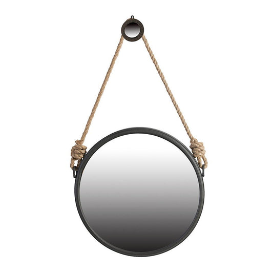 Handsome Cleveland Mirror With Rope Strap Contemporary Design Circle Mirror With Round Metal Frame For Wall Decor