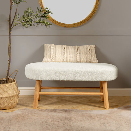 Fuji - Upholstered Bedroom Accent Bench With Natural Legs - Ivory White