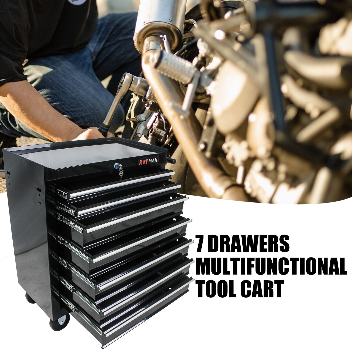 Multifunctional Tool Cart With Wheels And Drawers