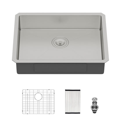 Ada-Compliant 23" Undermount Sink, Low Depth Single Bowl - Brushed Nickel