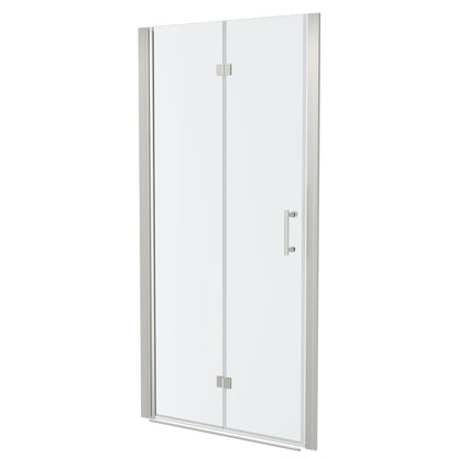 Frameless Bi Fold Shower Door With Tempered Glass - Brushed Silver