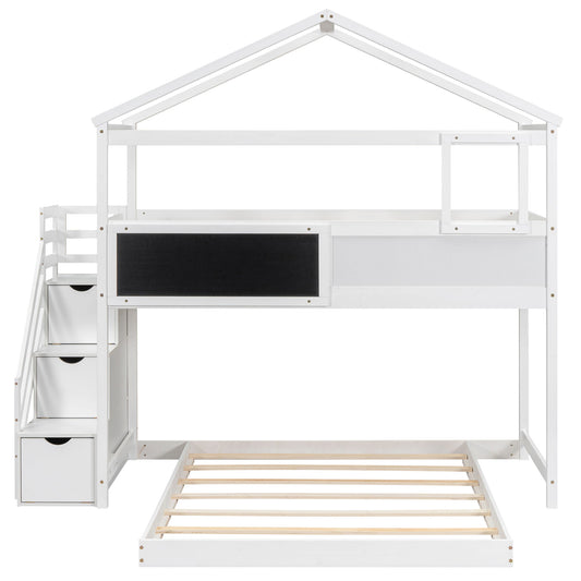 House Style Bunk Bed With Storage Staircase And Blackboard