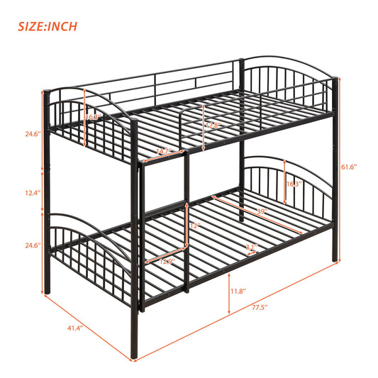 Twin Over Twin Bunk Bed, Divided Into Two Beds - Black