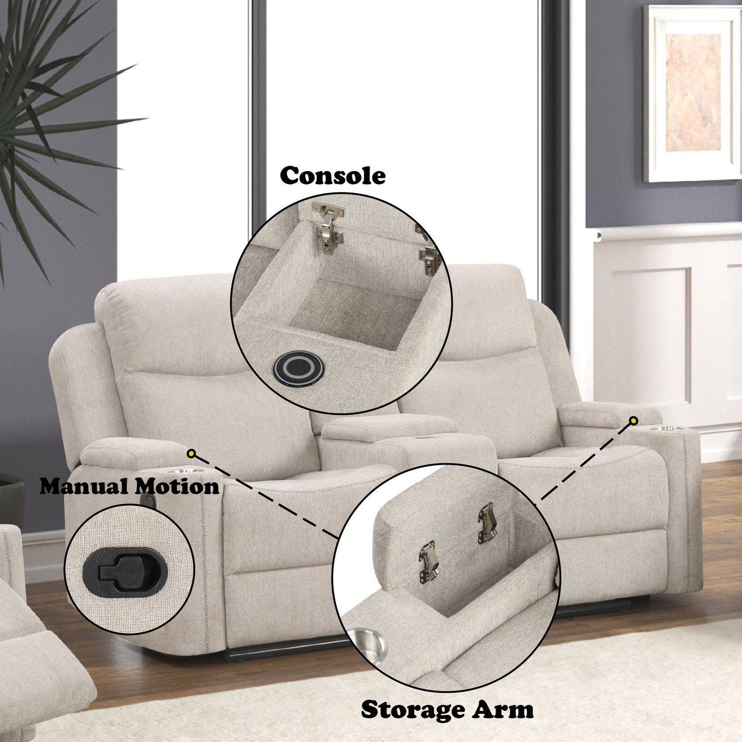Galya - Motion Loveseat With Console - Light Gray