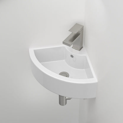 Triangle Porcelain Wall Mount Vessel Sink With Single Faucet Hole & Overflow - White