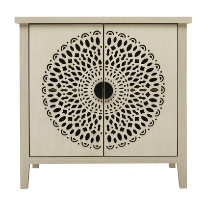 Hollow Carved 2 Door Accent Cabinet Sideboard Buffet Storage Cabinet With Adjustable Shelf For Entryway Living Room Bedroom - Natural