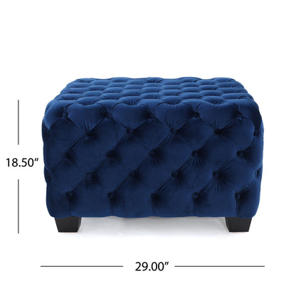 Modern Glam Ottoman With Velvet Upholstery And Button Tufted Design