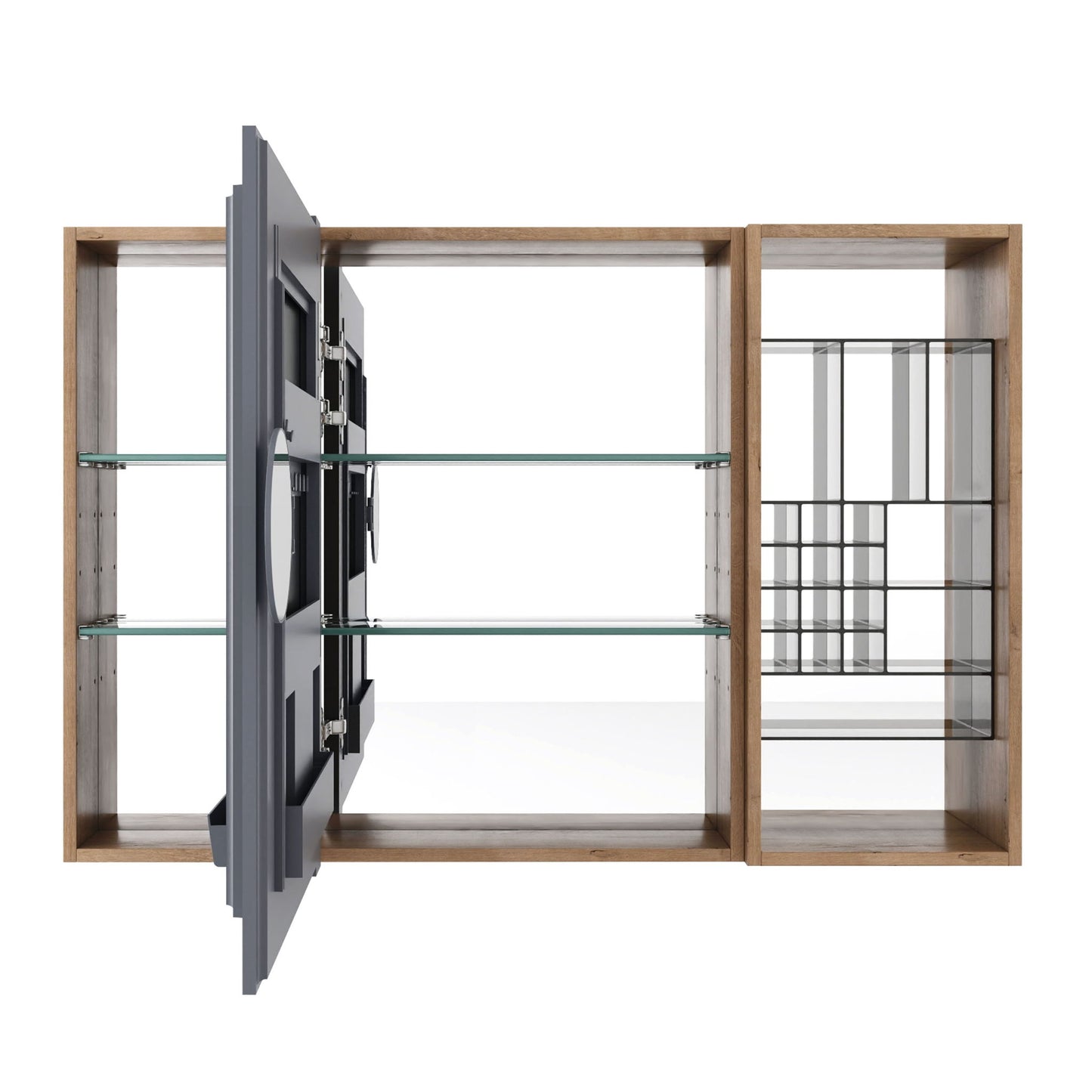 Wall Mounted Bathroom Mirror Cabinet, Adjustable Shelves - Imitative Oak