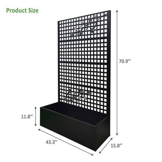 Planter Box With Trellis, Outdoor Raised Garden Bed With Privacy Screen Lattice Panels For Patio - Black