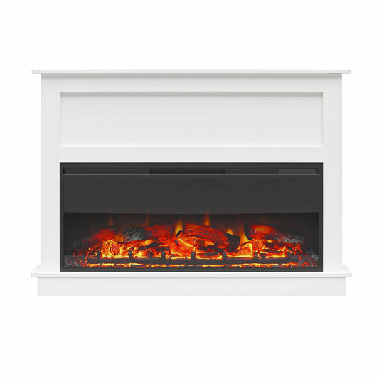 Ellsworth - Wide Electric Fireplace Insert With Mantel And Remote Control - White