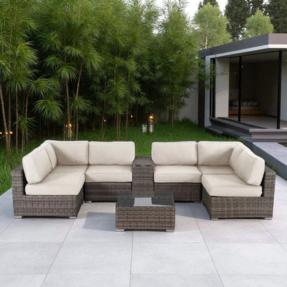 Elegant 4 Person Wicker Patio Seating Set With Cushions And Glass Top Table