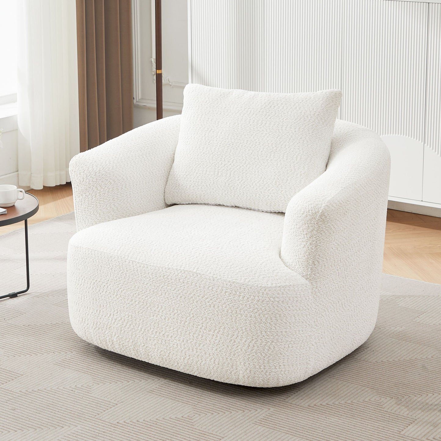 360° Swivel Barrel Sofa Chair With Throw Pillow, Chenille Upholstered Accent Chair