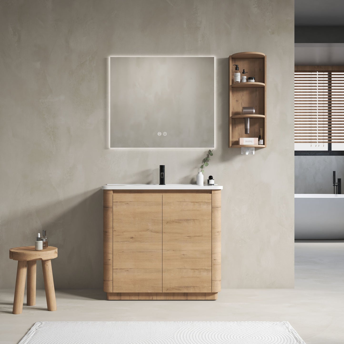 Freestanding Bathroom Vanity With Sink, 2 Soft Close Doors & Storage Rack