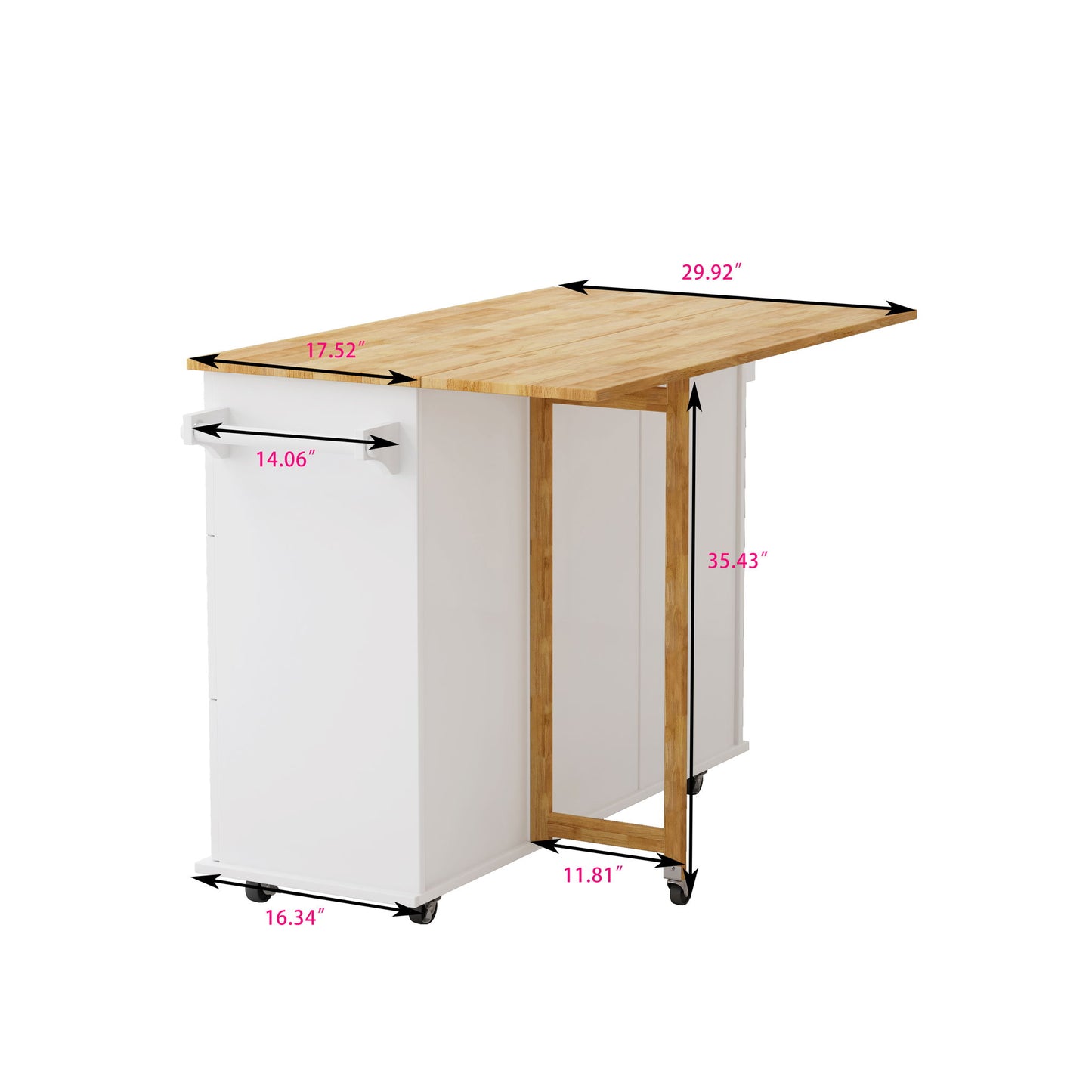 Kitchen Island Cart With 2 Door Cabinet, 3 Drawers, Spice Rack & Towel Rack - White