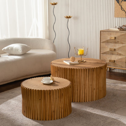 Cylindrical Coffee Table With Vertical Texture Relief