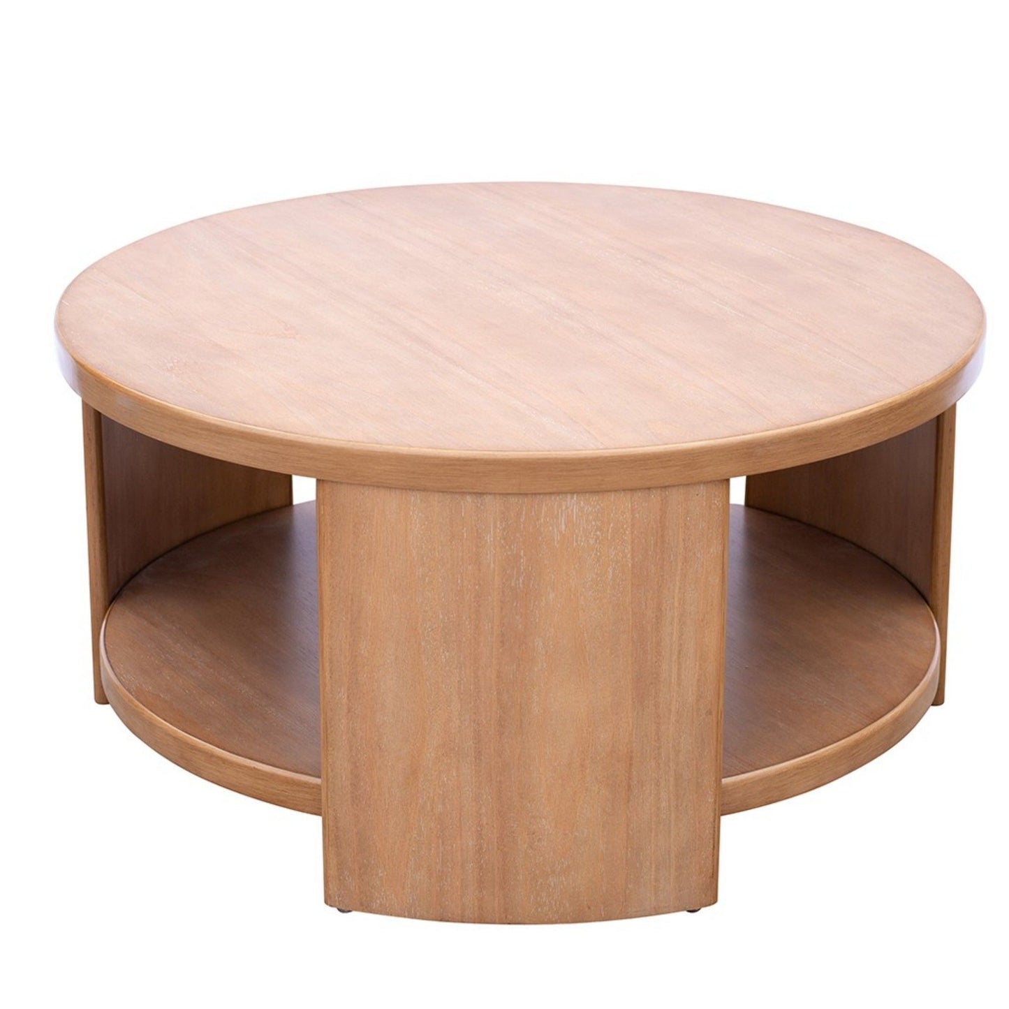 Modern Minimalist Round Coffee Table With Shelf Storage - Natural