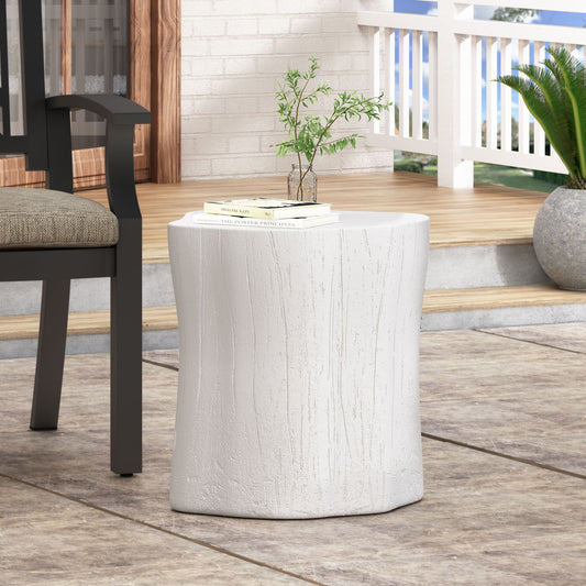 Outdoor, Lightweight Concrete Side Table - Antique White