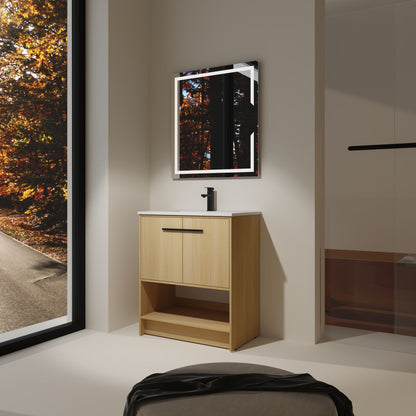 Modern Bathroom Vanity With Ceramic Sink, Freestanding Cabinet, Soft Closing Doors