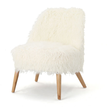 Modern Glam Club Chair With Shaggy Textures - White