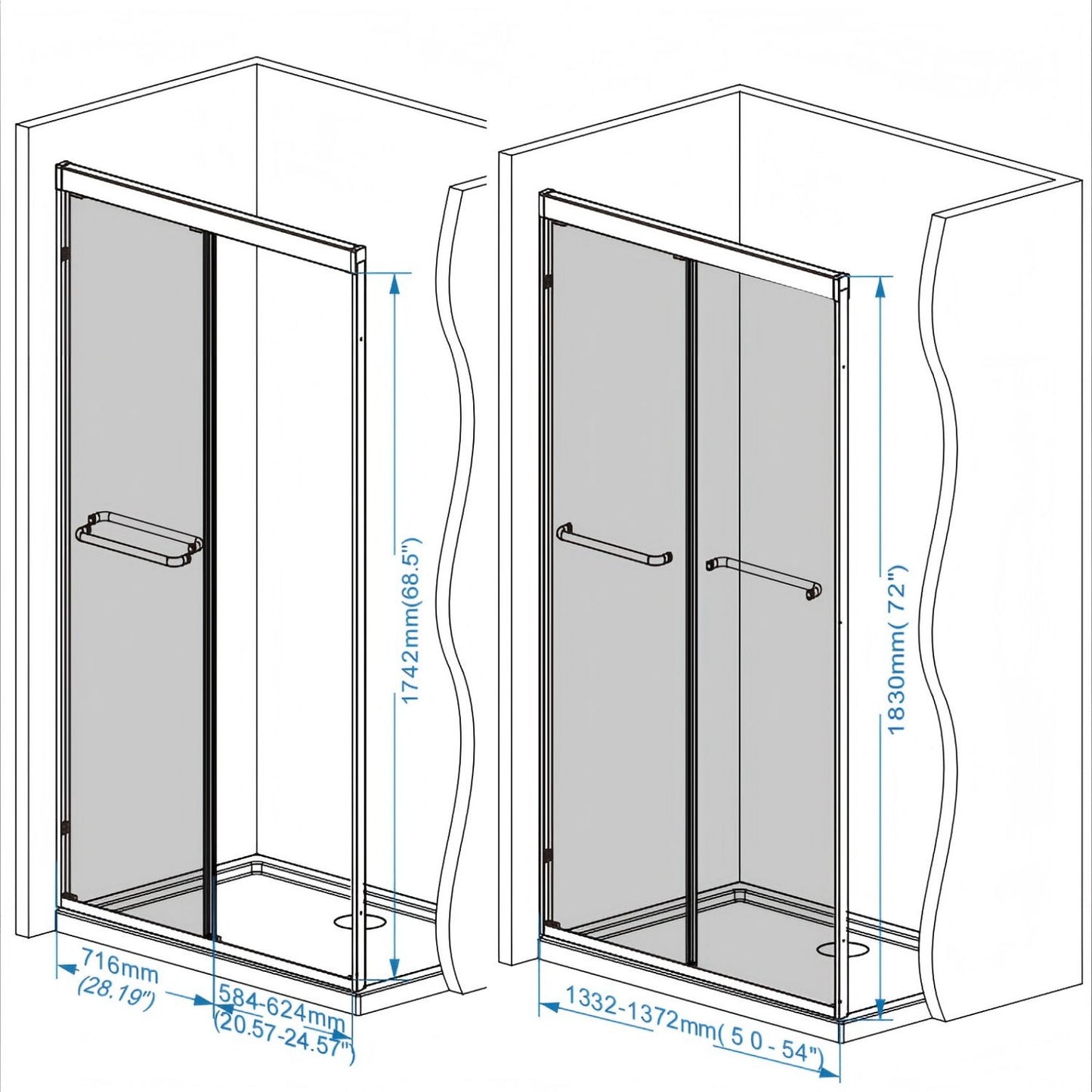 Double Sliding Shower Door With Explosion Proof Film