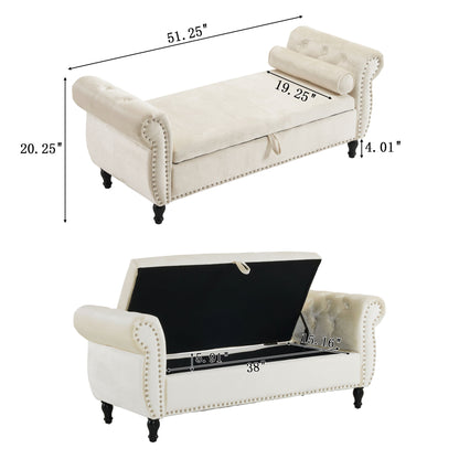 Luxurious Velvet Multifunctional Storage Ottoman Bench With Pillow