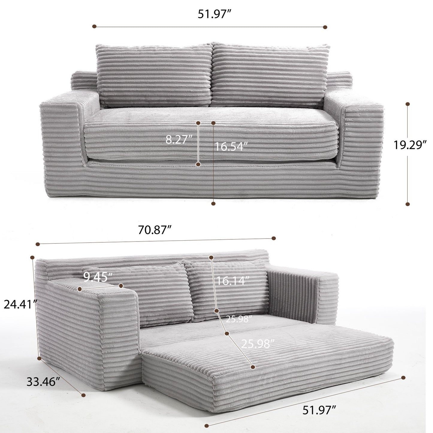 Convertible Loveseat Sofa Bed With Memory Foam & Steel Frame