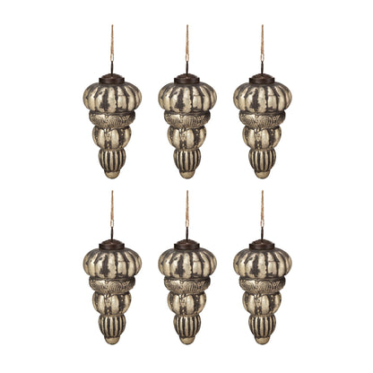 Tear Drop Ornament, Glass Decorative Hanging Christmas Tree Ornaments For Holiday Party Decorations (Set of 6) - Silver