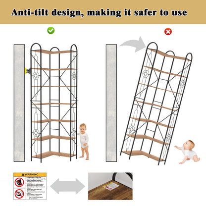 Industrial Style Corner Bookshelf With Thickened Iron Frame