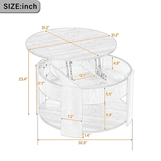 Round Lift Top Coffee Table With Hidden Storage