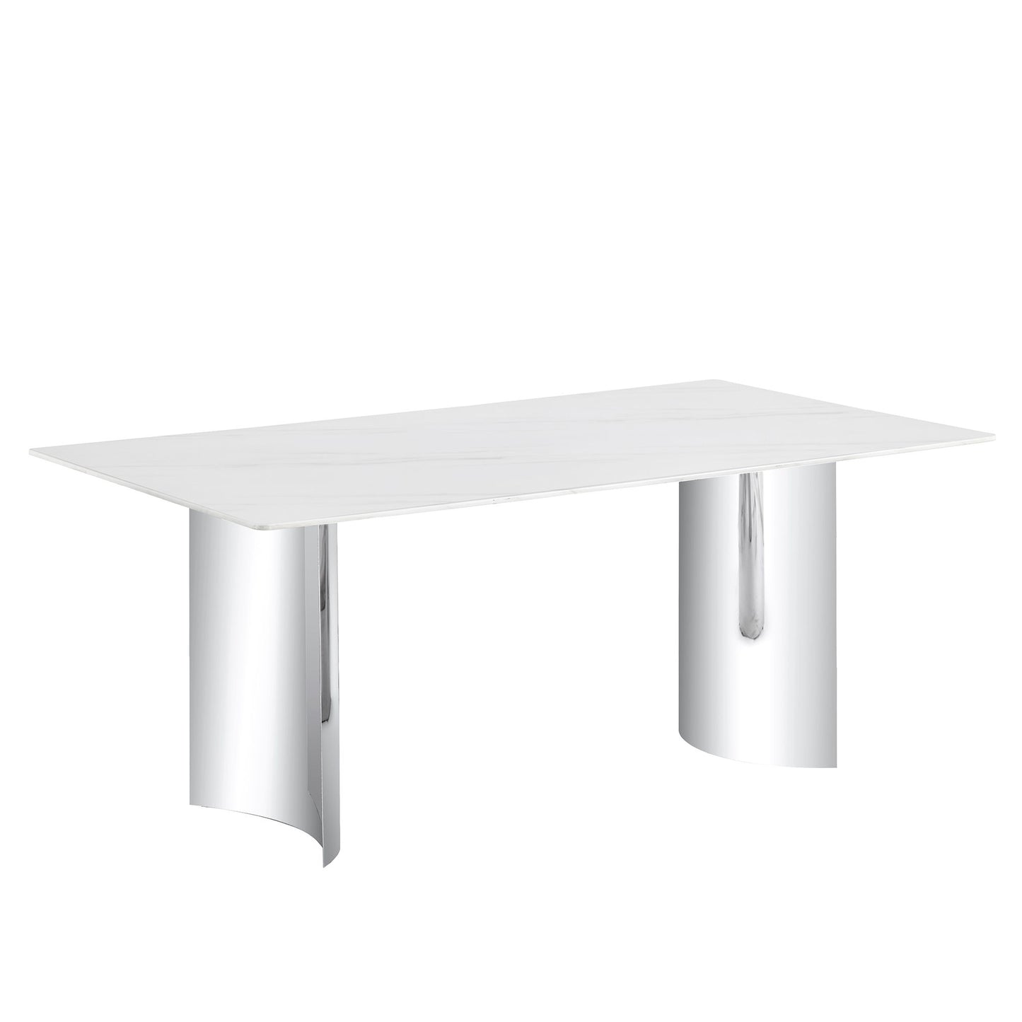 Modern Minimalist Dining Table With Imitation Marble Glass Desktop And Metal Legs