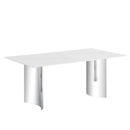 Modern Minimalist Dining Table With Marble Glass Top