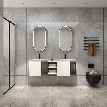 Wall Mounted Bathroom Vanity With Sink, Soft Close Doors, Cabinet & Half Door