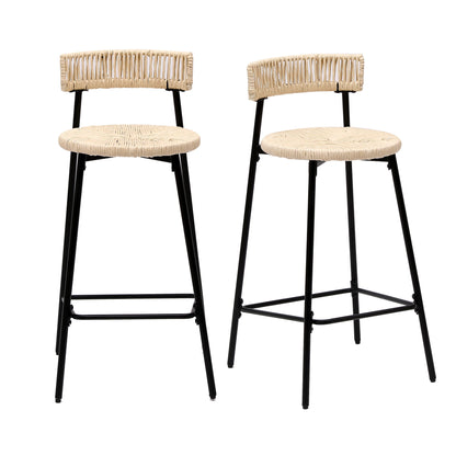 Boho Style Handwoven Paper Rope Counter Stools (Set of 2)