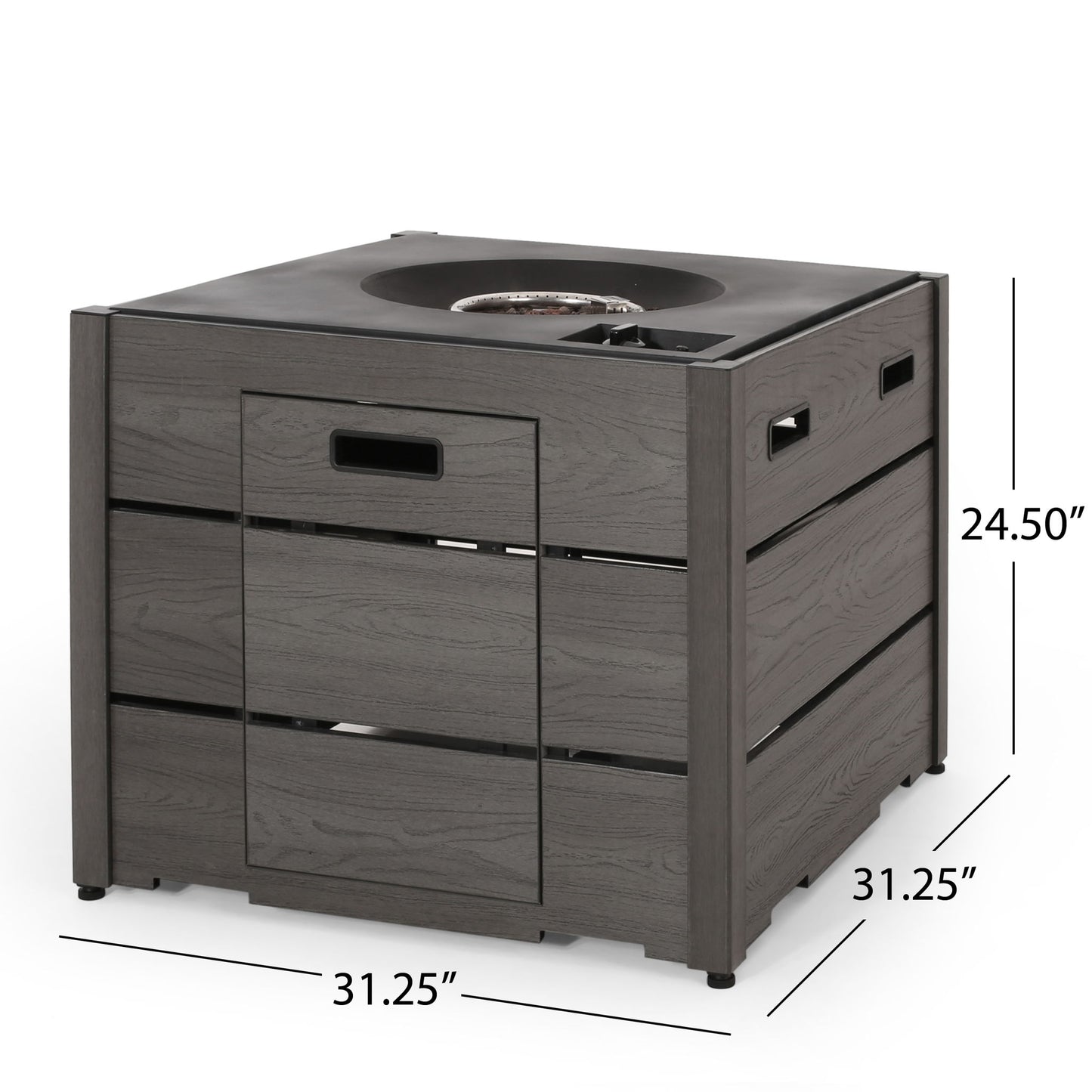 Rustic Style Outdoor Square Propane Fire Pit, 40,000 Btu