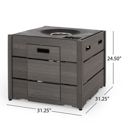 Rustic Style Outdoor Square Propane Fire Pit, 40,000 Btu