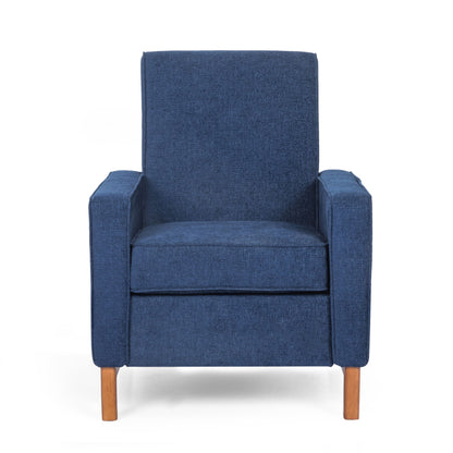 Mid Century Modern Club Chair With Upholstery And Rubberwood Legs - Navy Blue