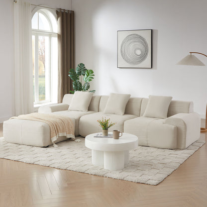 L Shaped Modular Sectional Sofa Corduroy And Movable Ottoman