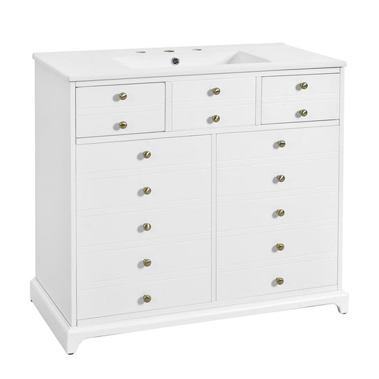 Retro Bathroom Vanity With Sink, Storage Cabinet, Freestanding With 2 Drawers & Soft-Closing Doors