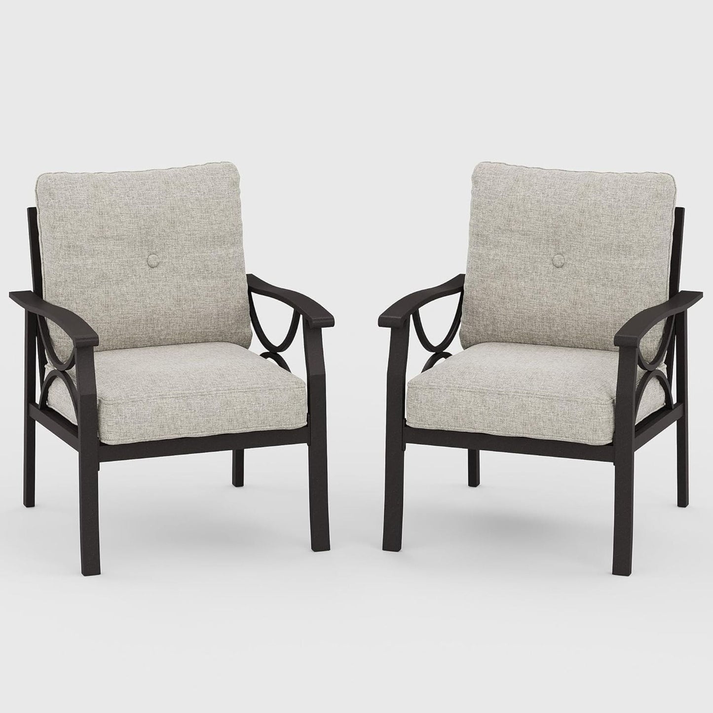 All-Weather Armchairs With Cushions, Modern Sculptural Design (Set of 2)