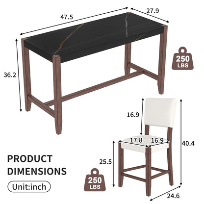 5 Piece Counter Height Dining Set, Bar Table With 4 Upholstered Chairs