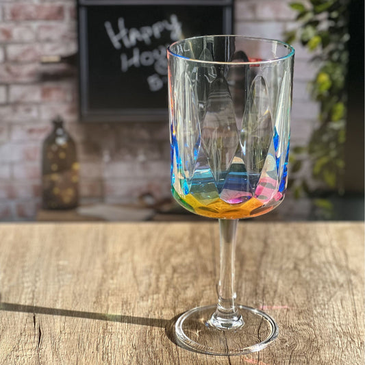 Leadingware Rainbow Diamond Plastic Wine Glasses (Set of 4), Unbreakable Bpa Free Acrylic, 16Oz - Clear