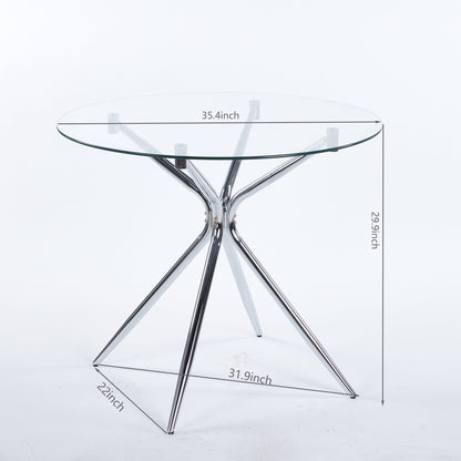 Compact Dining Table With Glass Top - Chrome