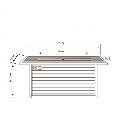 54" Propane Gas Fire Pit Table, 50000 Btu Rectangular Steel Fire Pit With Imitation Wood Grain For Outside Patio Deck Garden Courtyard - Light Beige