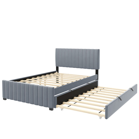 Elegant Upholstered Platform Bed With Twin Size Trundle