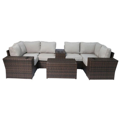 Outdoor Wicker Sectional With Weather Resistant Cushions And Table