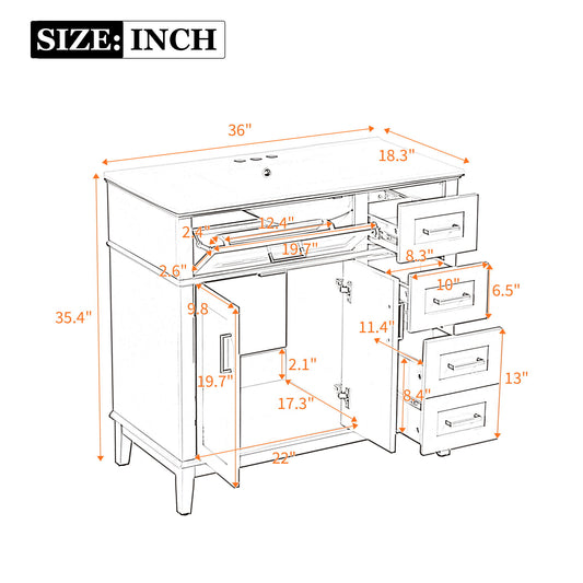 Bathroom Vanity With Ceramic Sink, Soft-Close Doors, 4 Storage Drawers - Blue