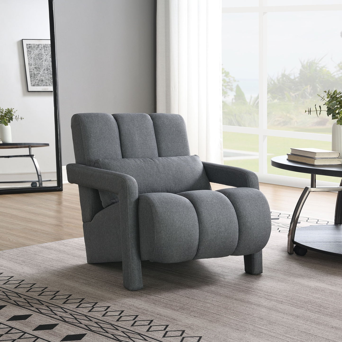 Modern Upholstered Accent Chair, Comfortable Linen Fabric With A Pillow For Living Room
